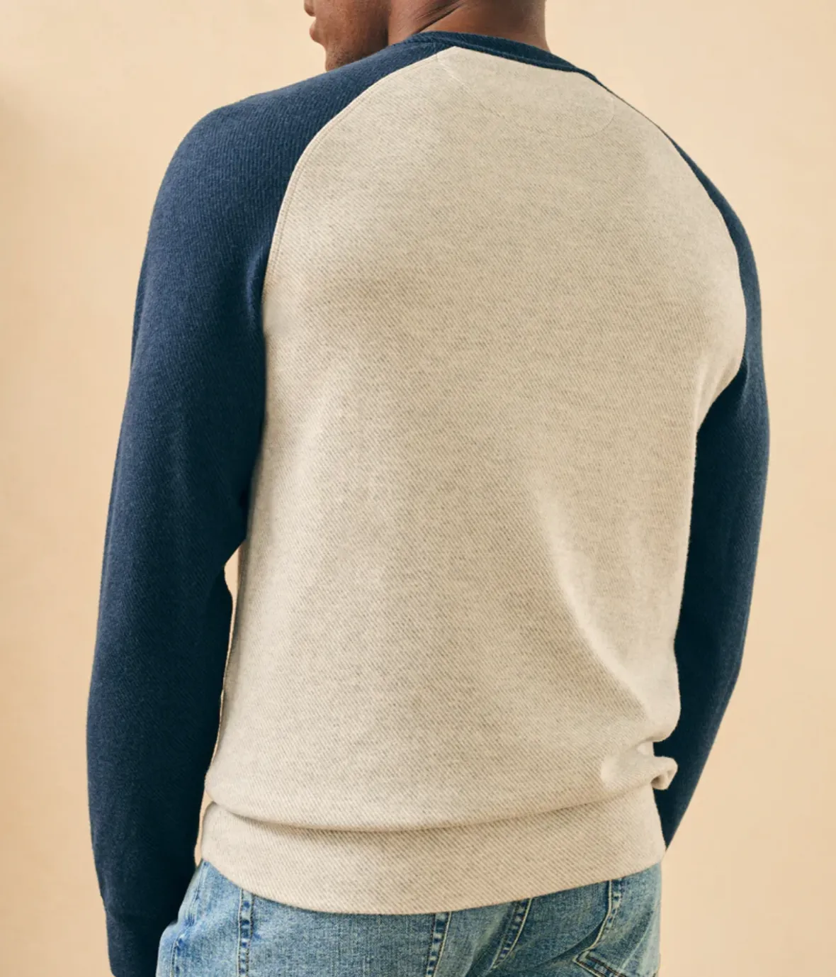 Faherty Legend Baseball Crew Light Heather Grey Brighton Navy