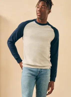 Faherty Legend Baseball Crew Light Heather Grey Brighton Navy