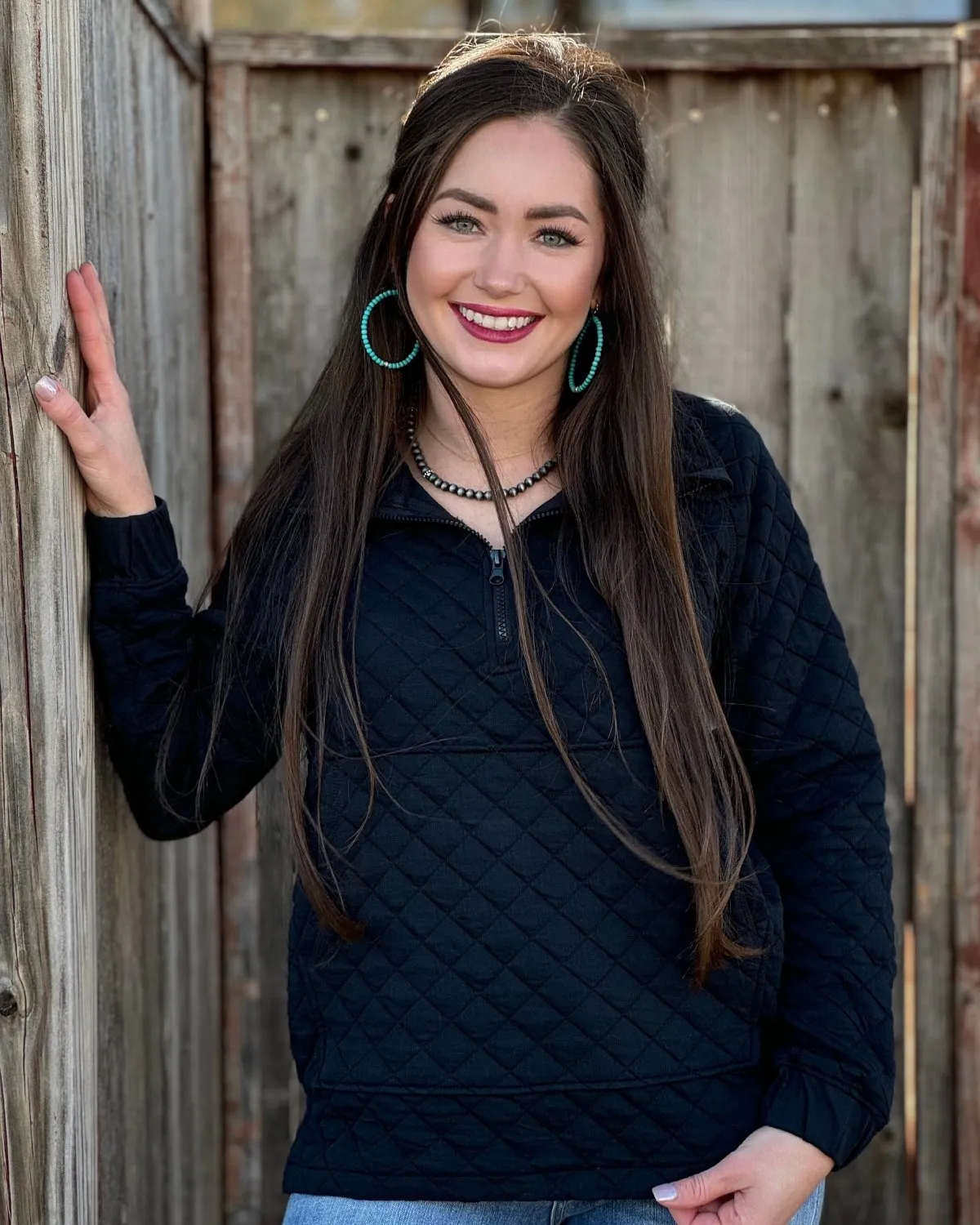 Flora Black Quilted Pullover