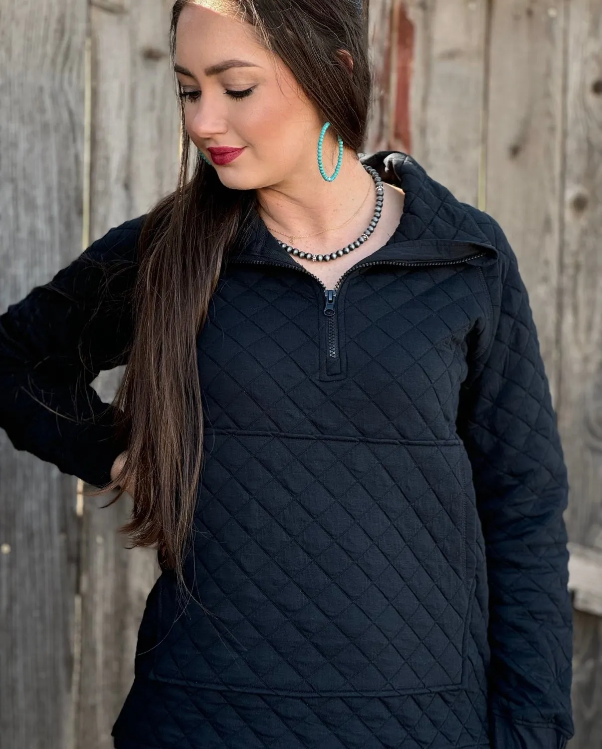Flora Black Quilted Pullover