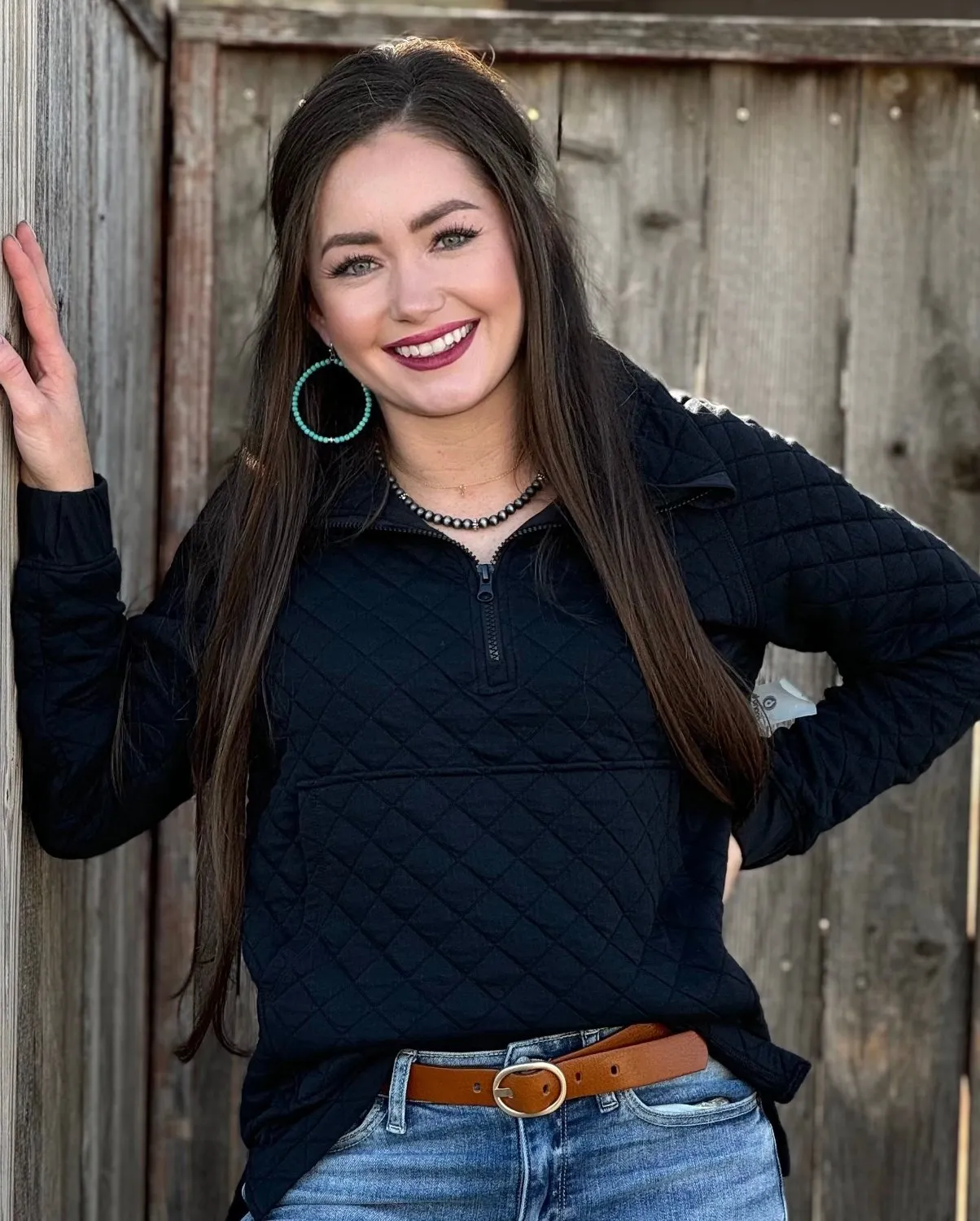Flora Black Quilted Pullover