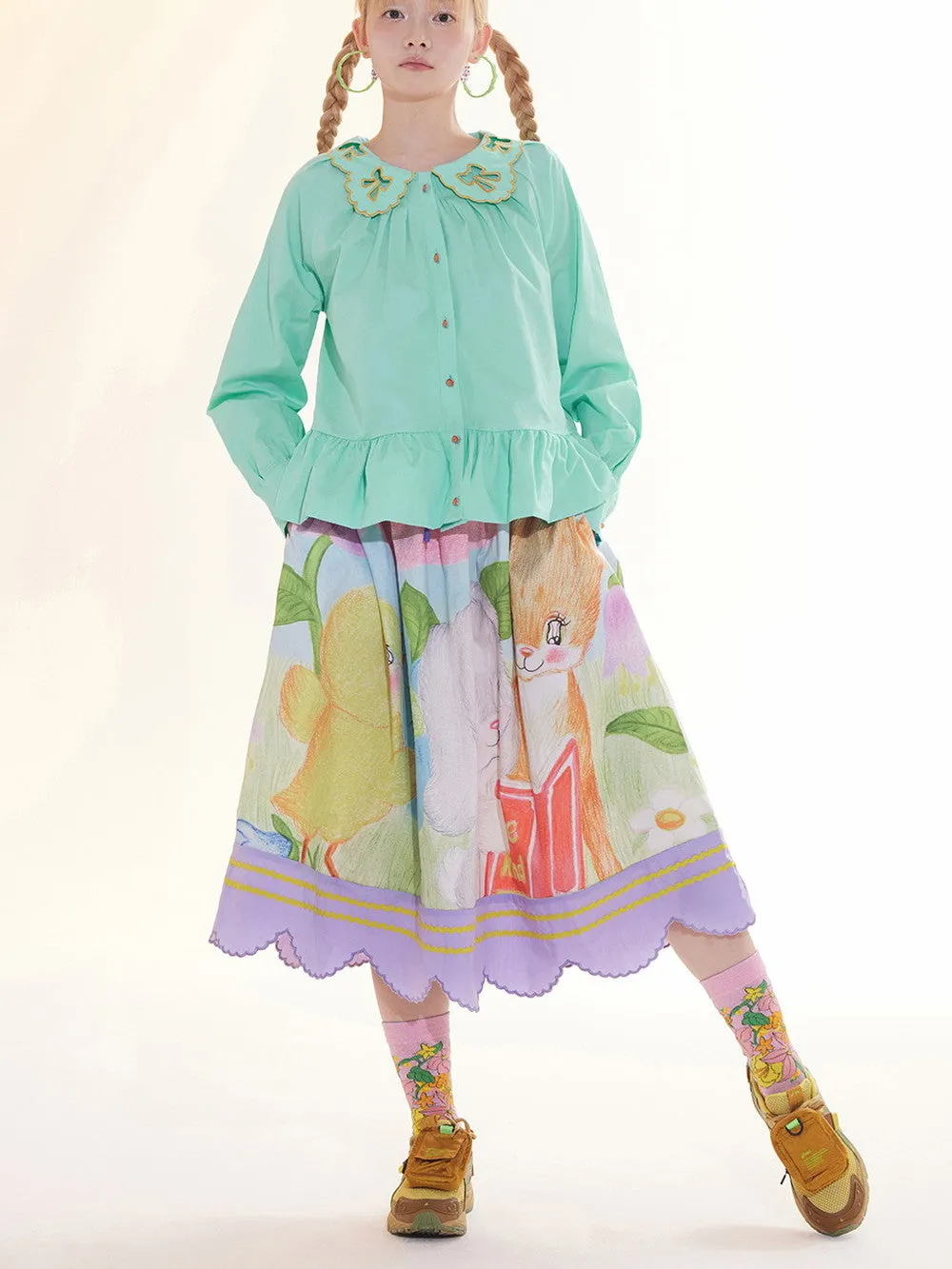 Flowre Character Scallop Watercolor Fancy Flare-Skirt