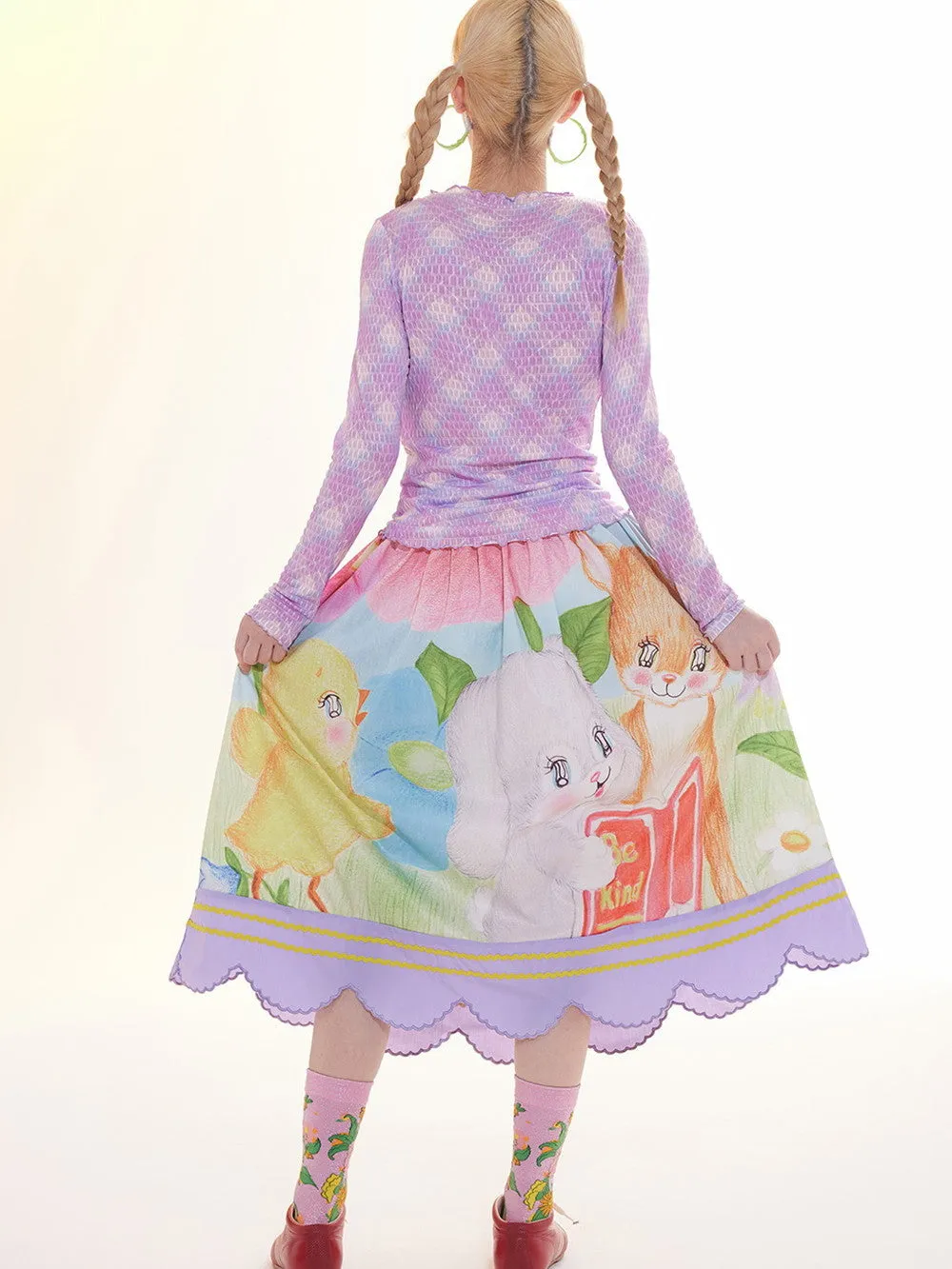 Flowre Character Scallop Watercolor Fancy Flare-Skirt