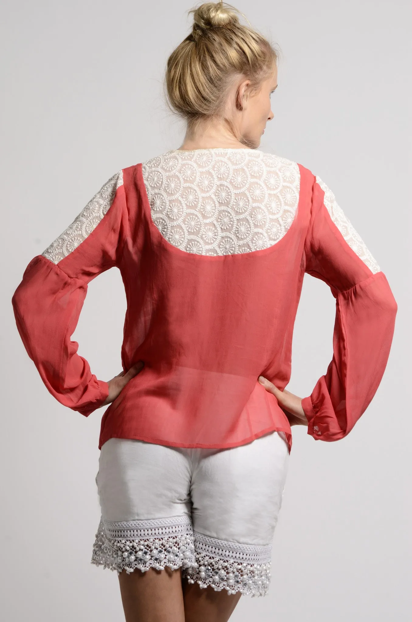 Georgette sheer blouse with chikankari lace details - SOLD OUT