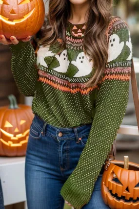 Ghost Sweater Round Neck Long Sleeve Halloween Pullover