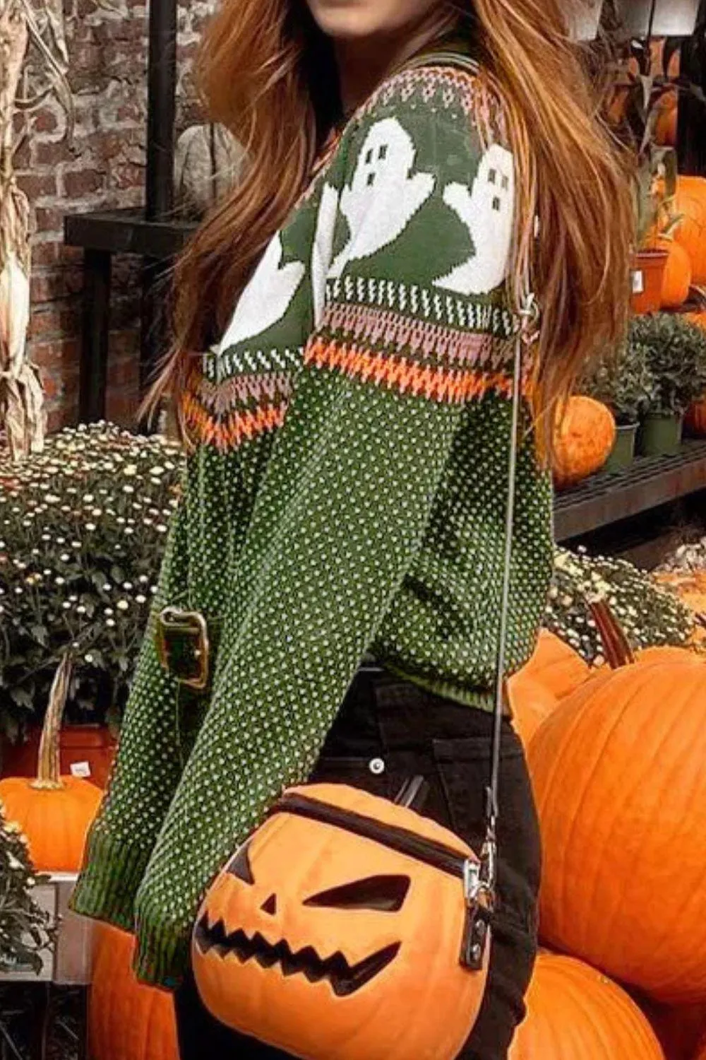 Ghost Sweater Round Neck Long Sleeve Halloween Pullover
