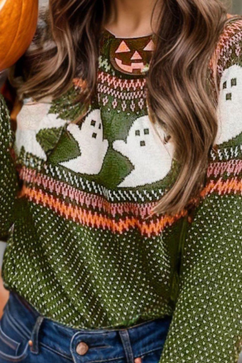 Ghost Sweater Round Neck Long Sleeve Halloween Pullover
