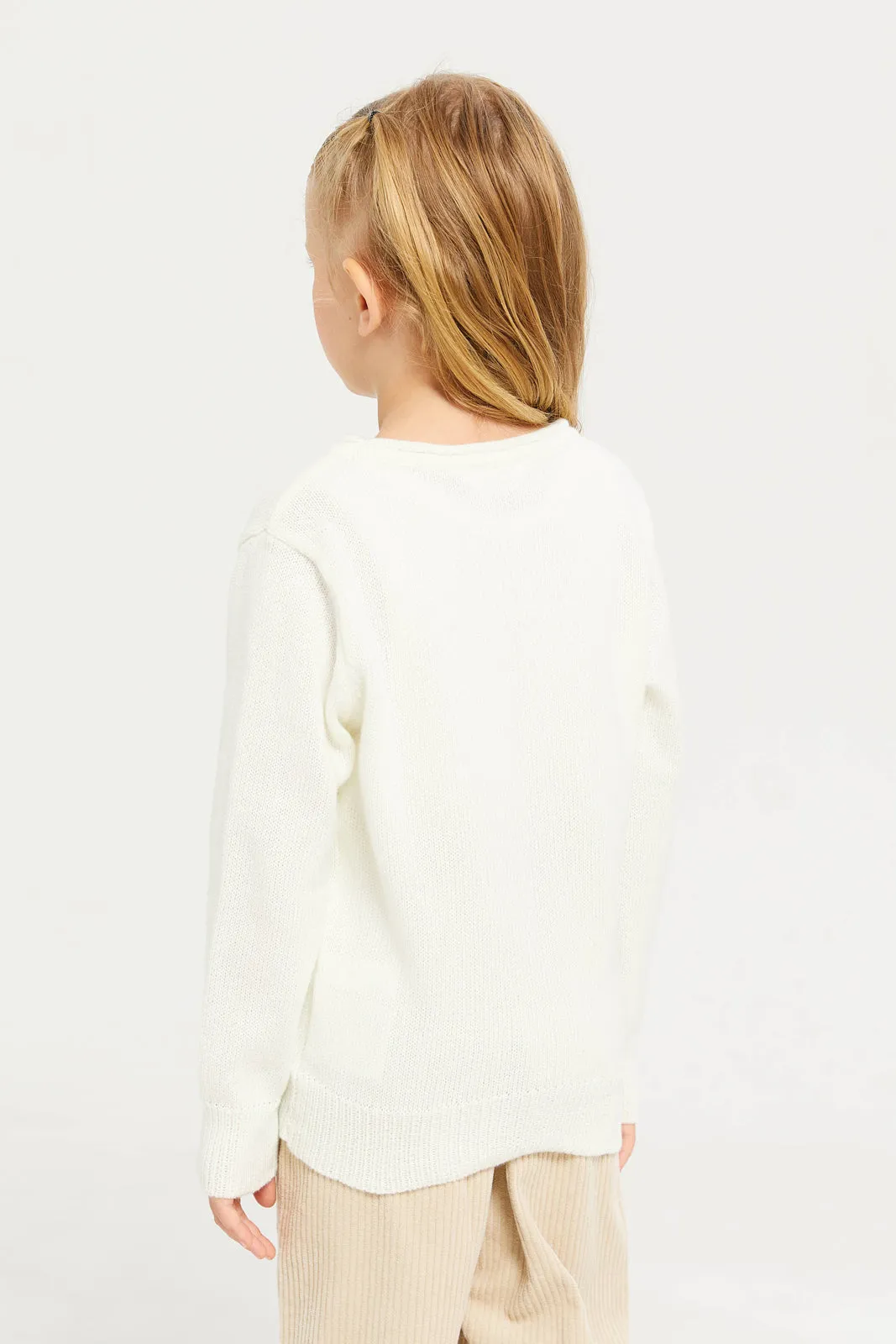 Girls White Embroidered Pullover