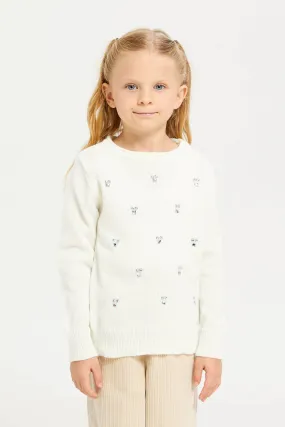 Girls White Embroidered Pullover