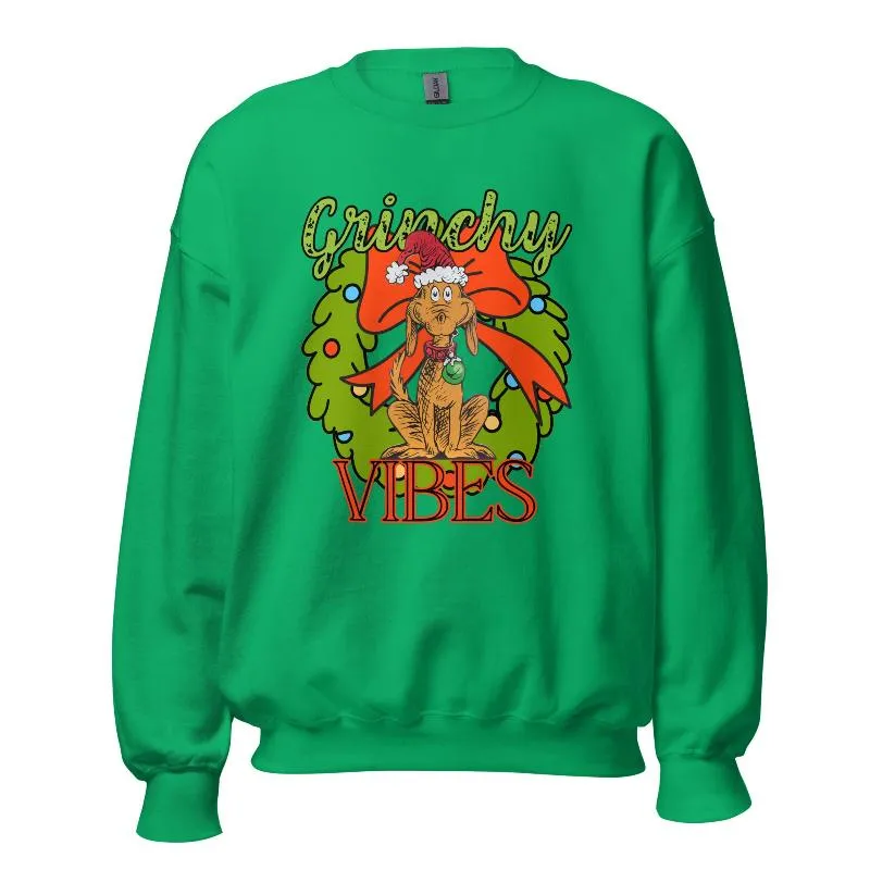Grinchy Vibes Crewneck Pullover Sweatshirt