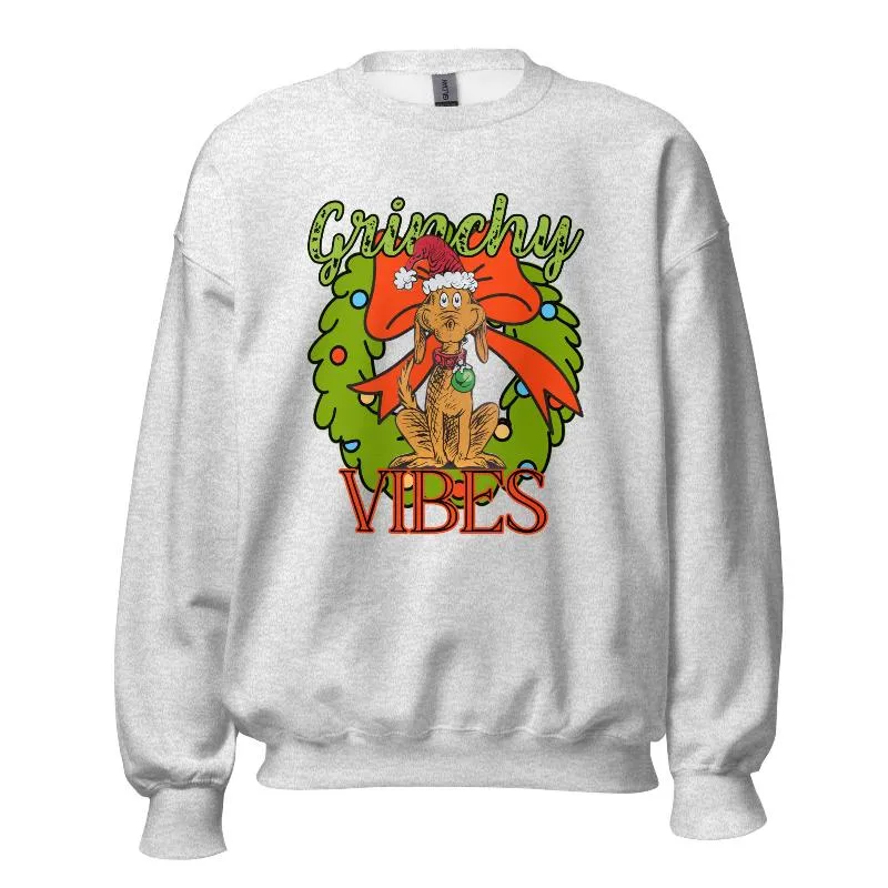 Grinchy Vibes Crewneck Pullover Sweatshirt