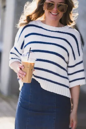 Hannalie 2/4 Pullover - Egret/Oceana