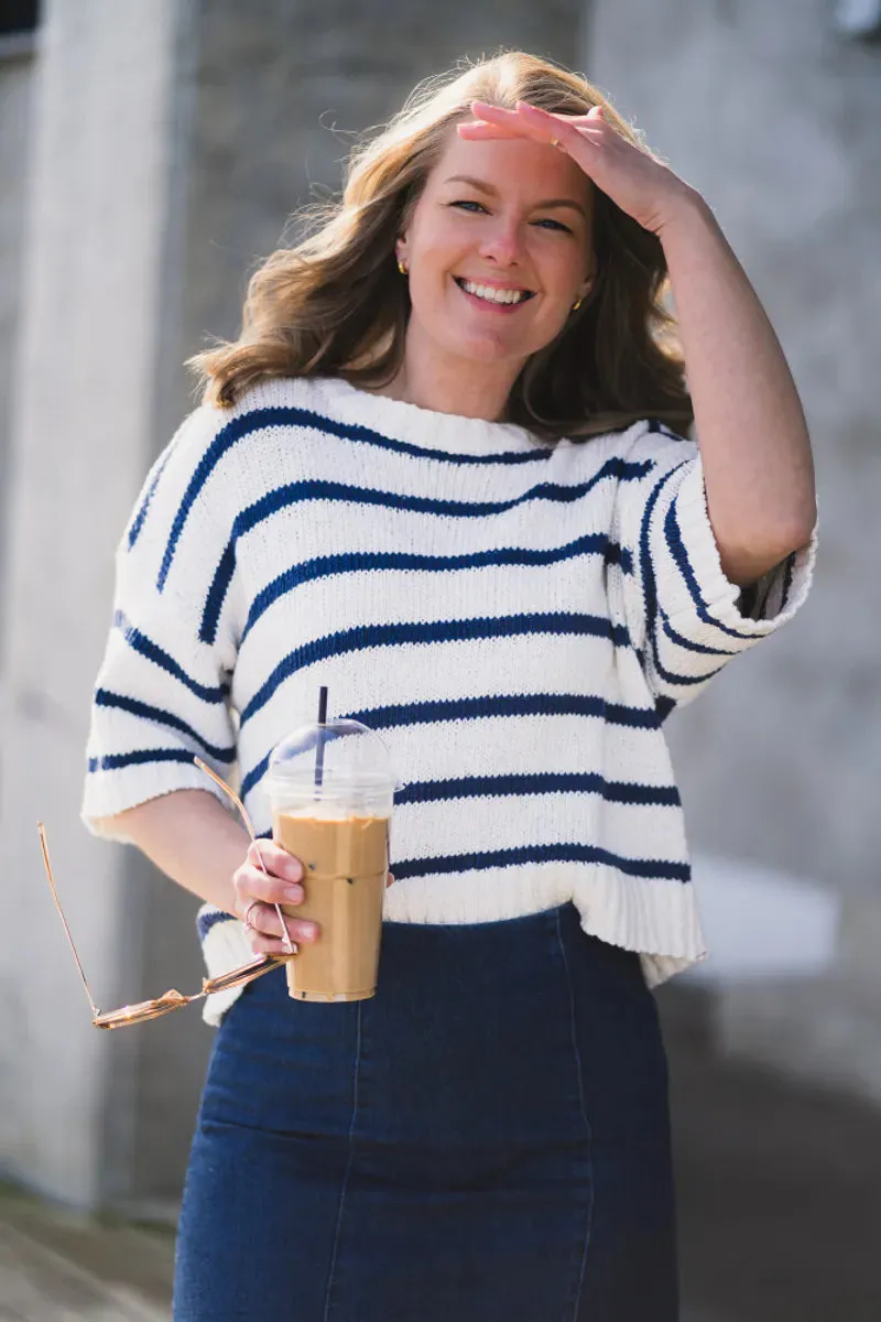 Hannalie 2/4 Pullover - Egret/Oceana