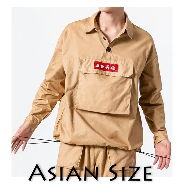 Harajuku Streetwear with Big Front Pocket Style Men Pullover Shirt