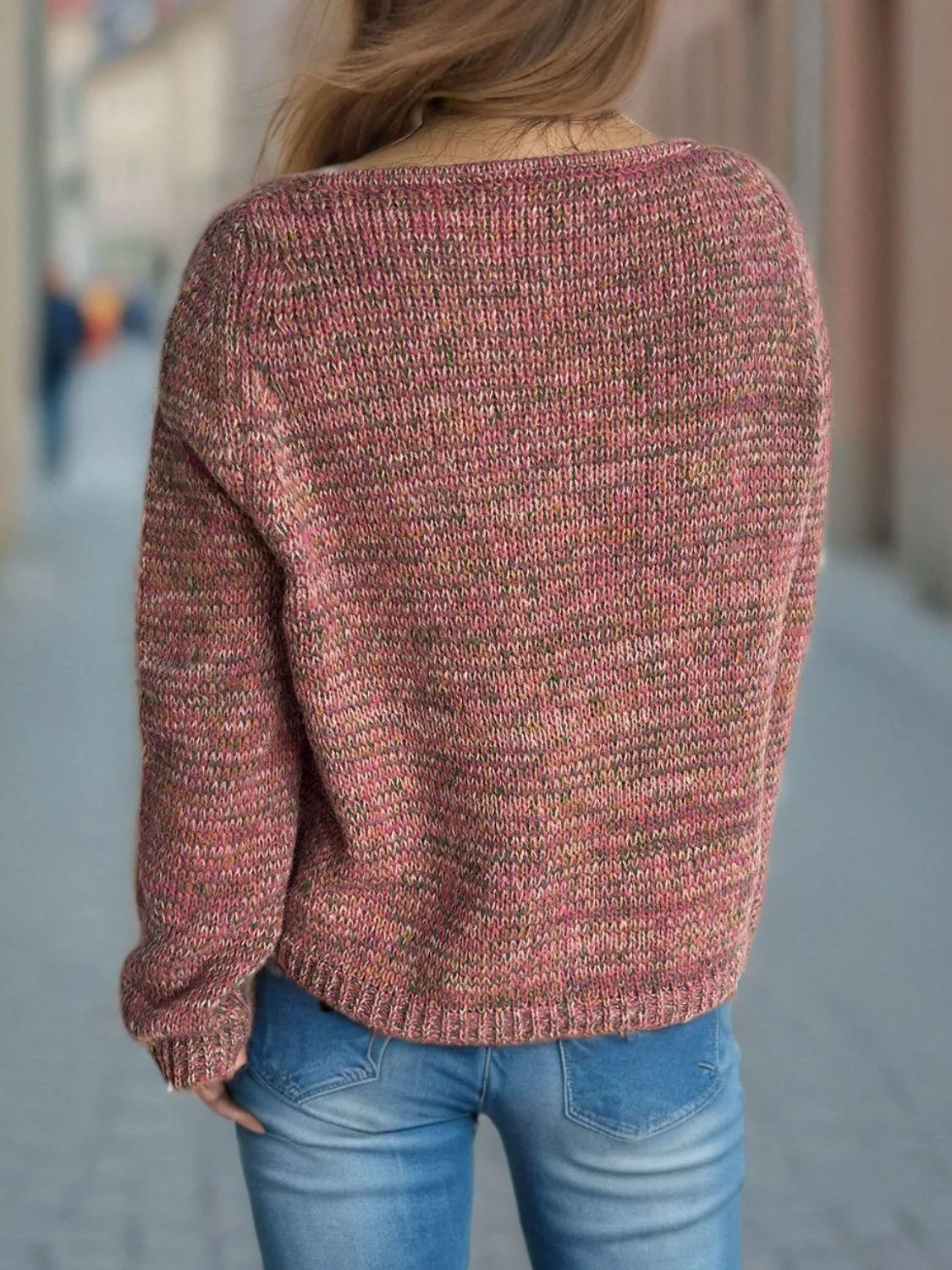 Heathered Colorful Sweater V-Neck Long Sleeve Basic Style Pullover