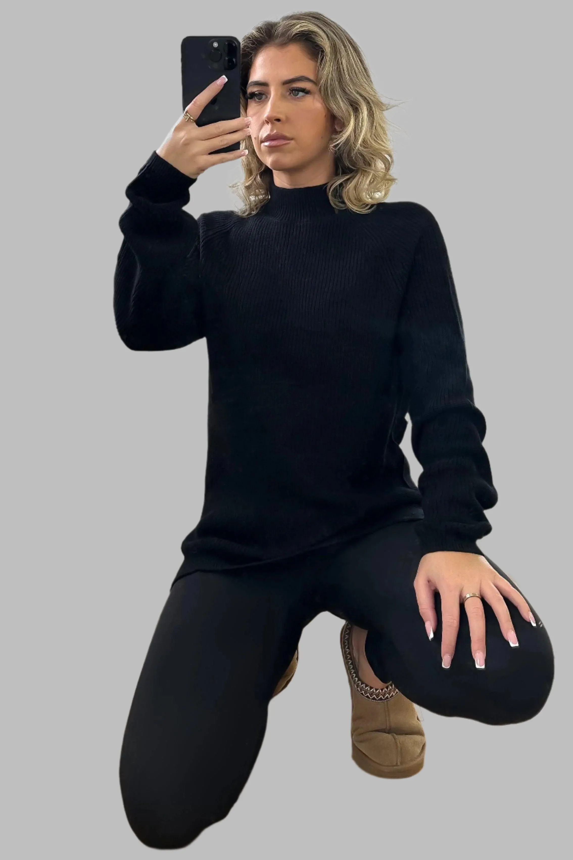 High Neck Perforated Detail Pullover
