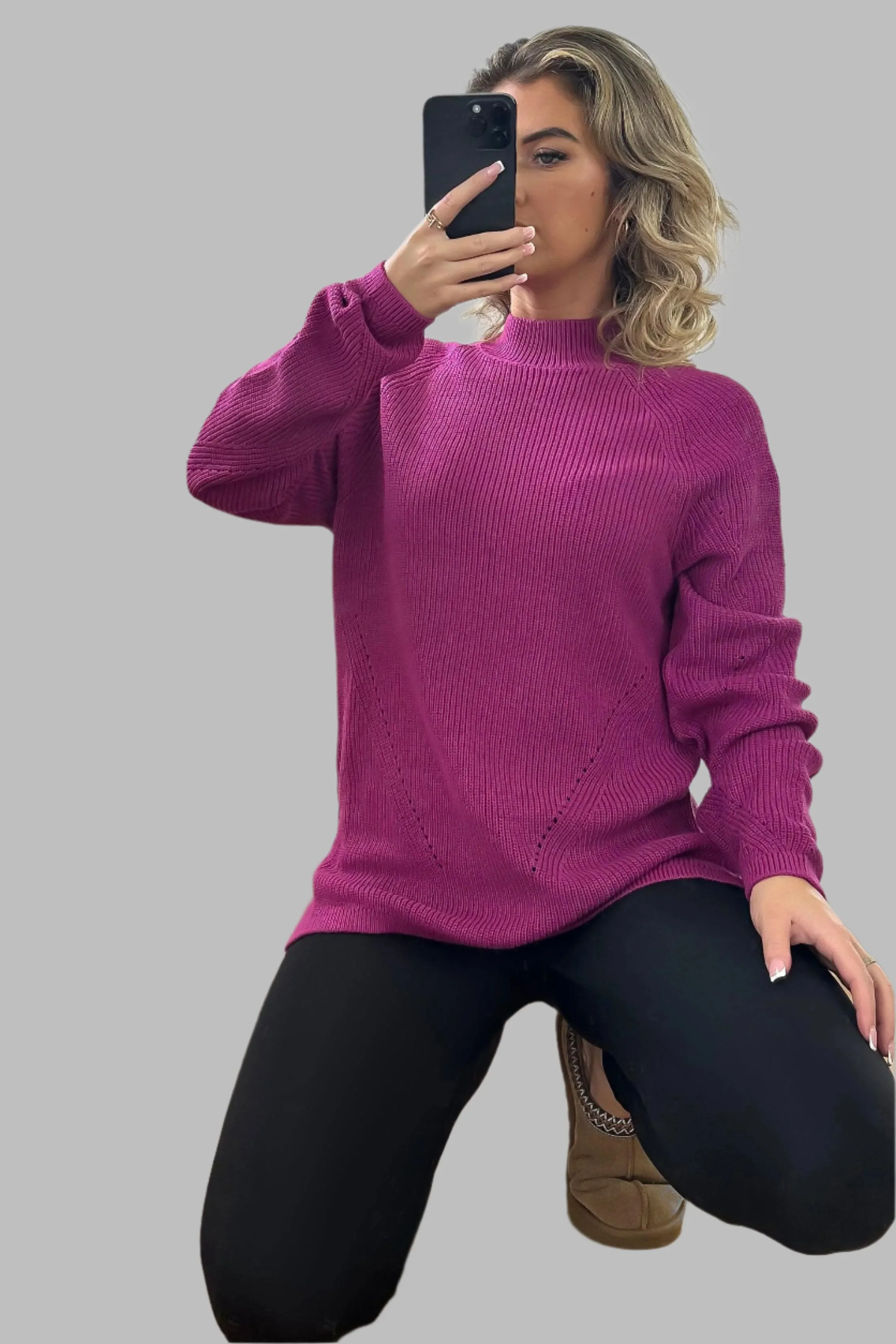 High Neck Perforated Detail Pullover