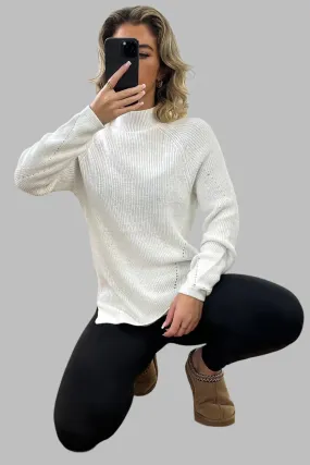 High Neck Perforated Detail Pullover