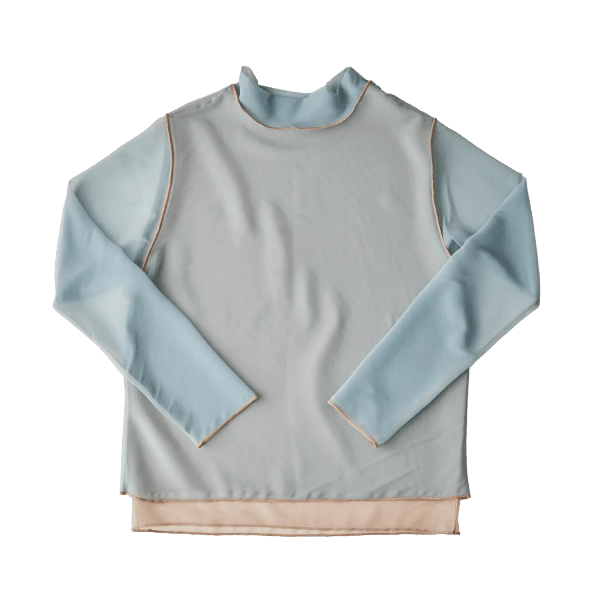 High Neck Pullover / Lightbeige × Blue