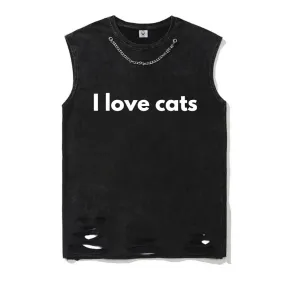 I Love Cats Vintage Washed Cotton Vest Top