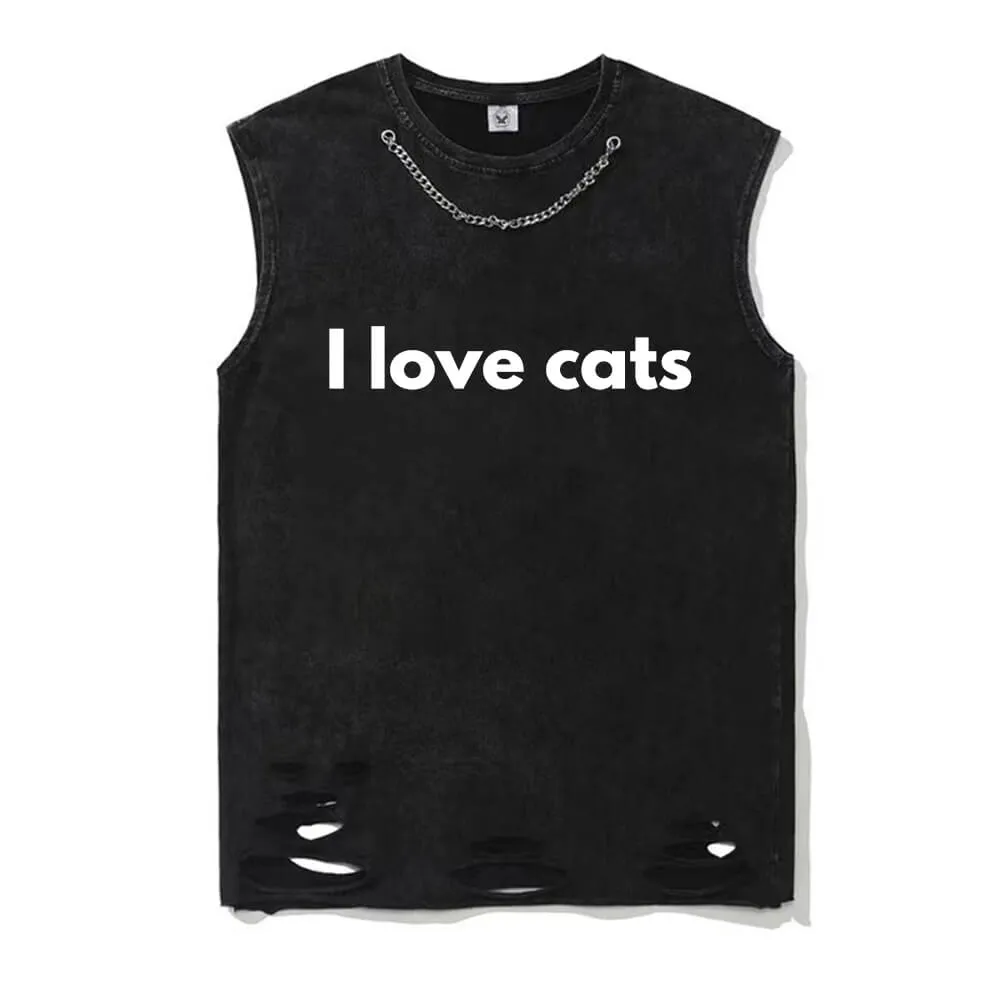 I Love Cats Vintage Washed Cotton Vest Top