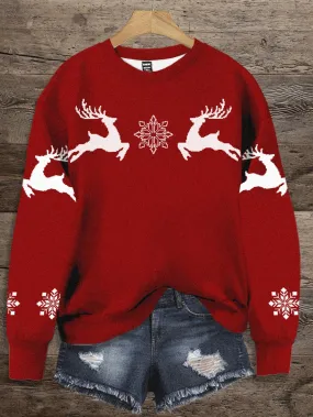 Icelandic pullover sweater|Women's Christmas Reindeer Pattern Fleece Lined Crew Neck Casual Pullover Sweatshirt
