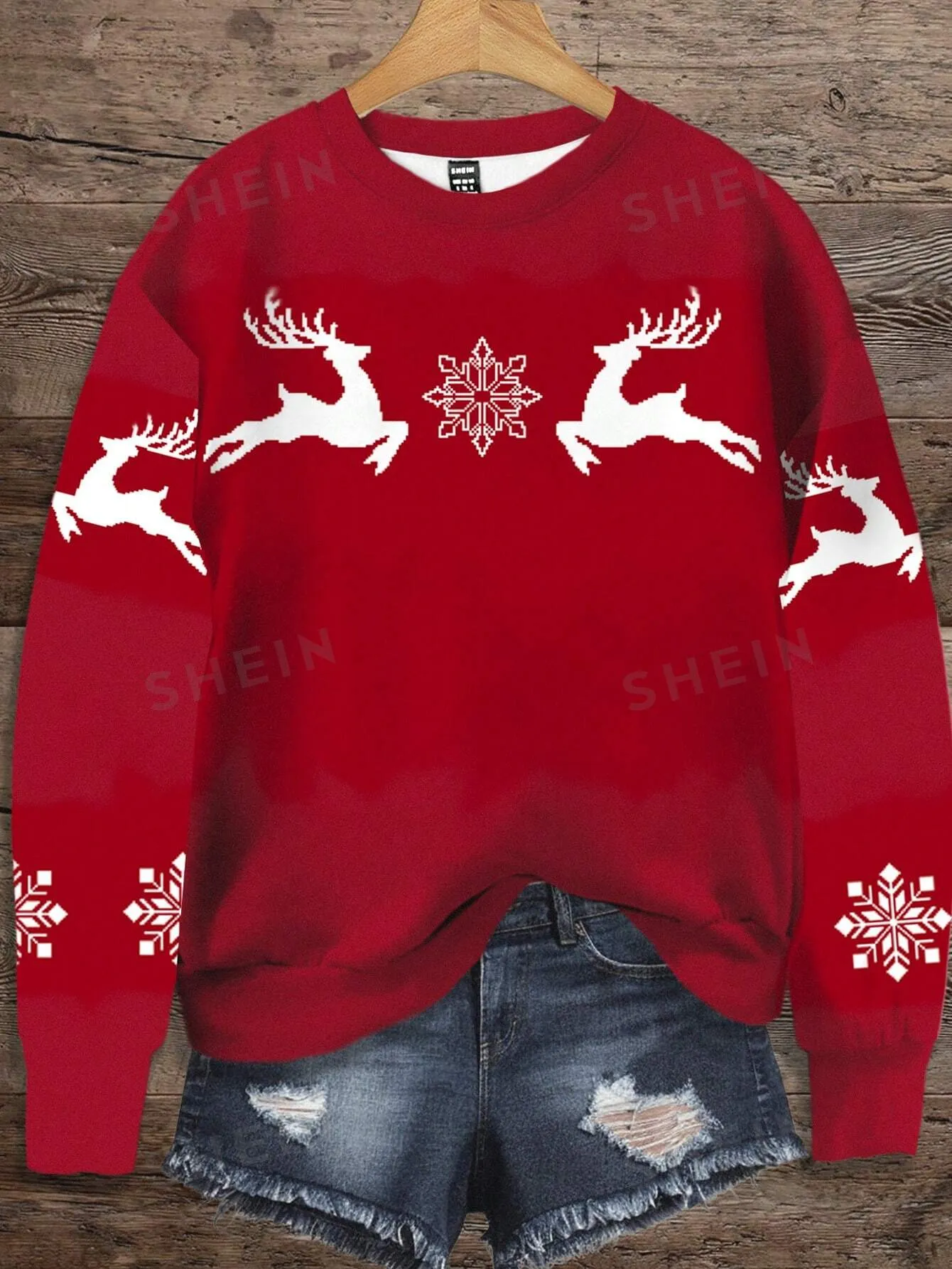 Icelandic pullover sweater|Women's Christmas Reindeer Pattern Fleece Lined Crew Neck Casual Pullover Sweatshirt