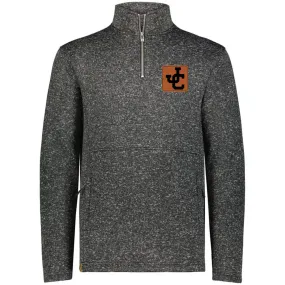 Jones County - Alpine Sweater Fleece 1/4 Zip Pullover with Leather Patch - Black Heather