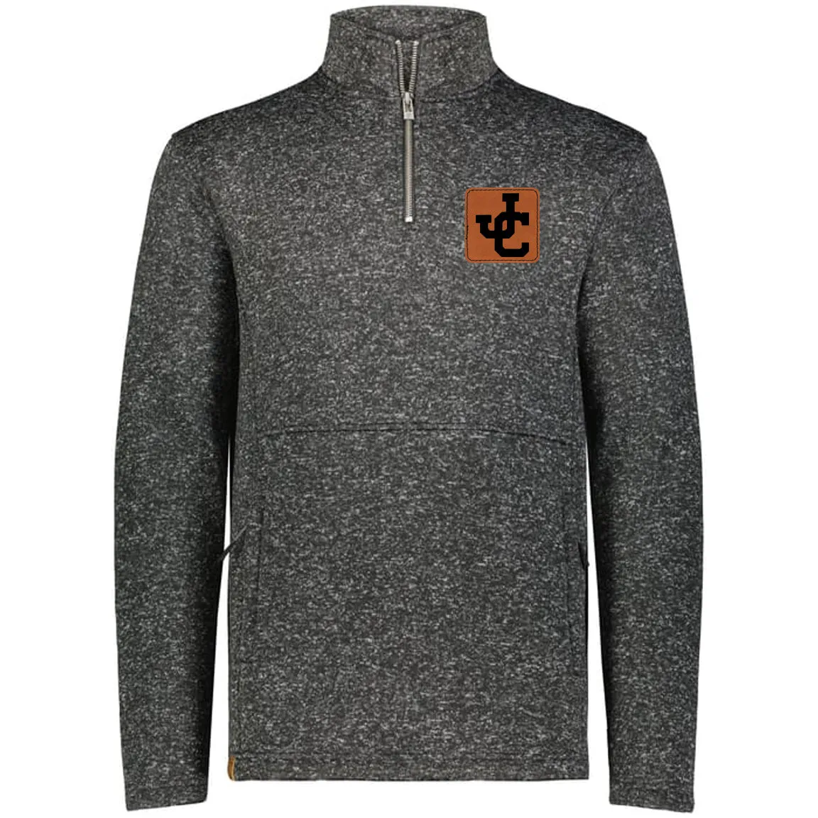 Jones County - Alpine Sweater Fleece 1/4 Zip Pullover with Leather Patch - Black Heather