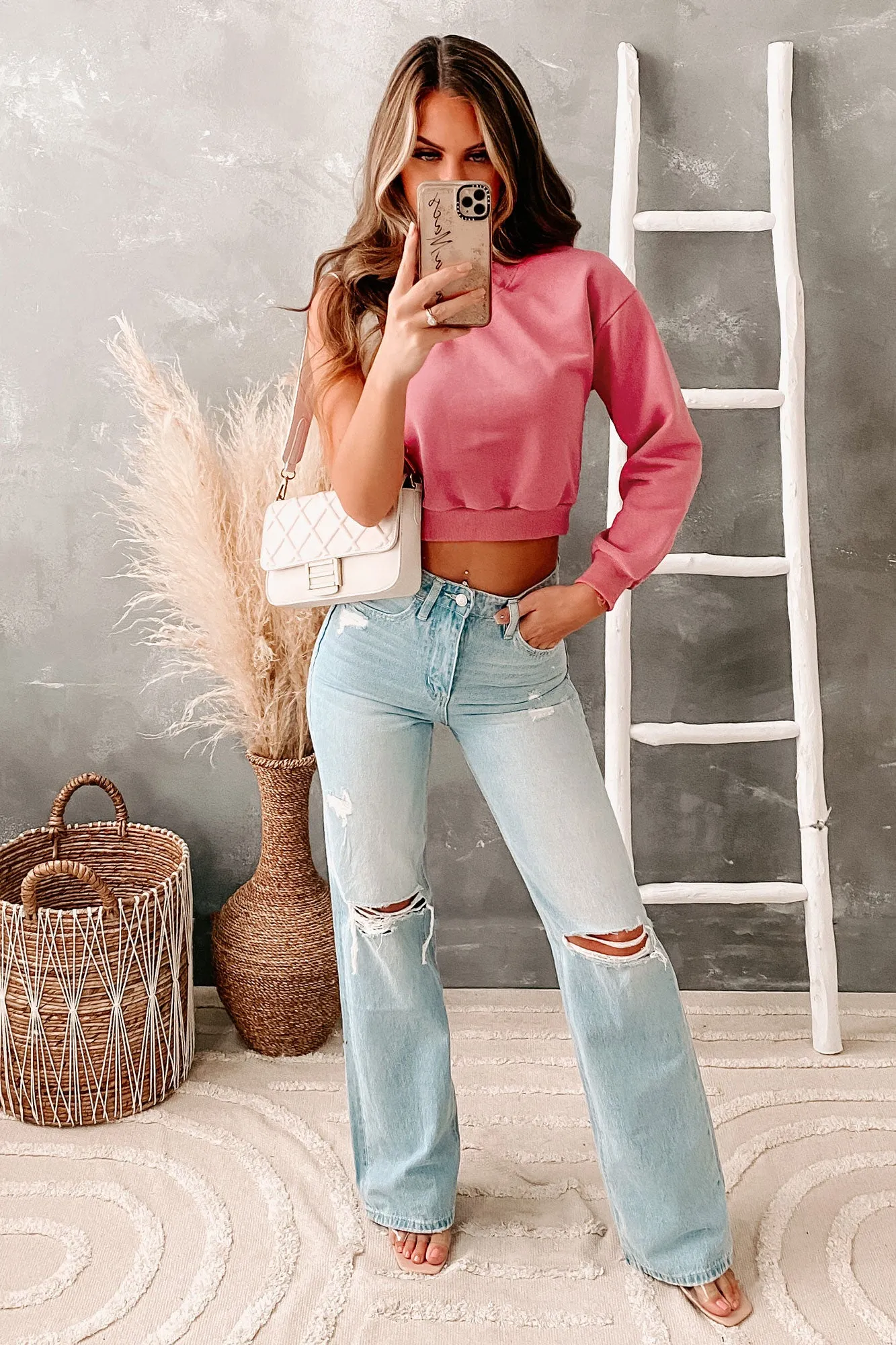Just Cool It Cropped One Shoulder Sweatshirt (Mulberry)