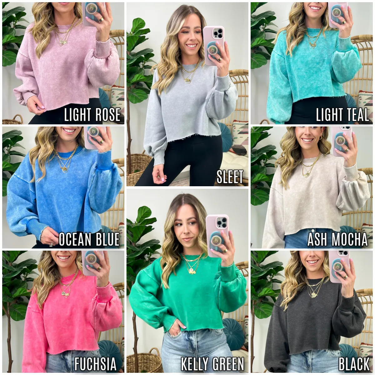 Kerie Acid Wash Fleece Cropped Pullover