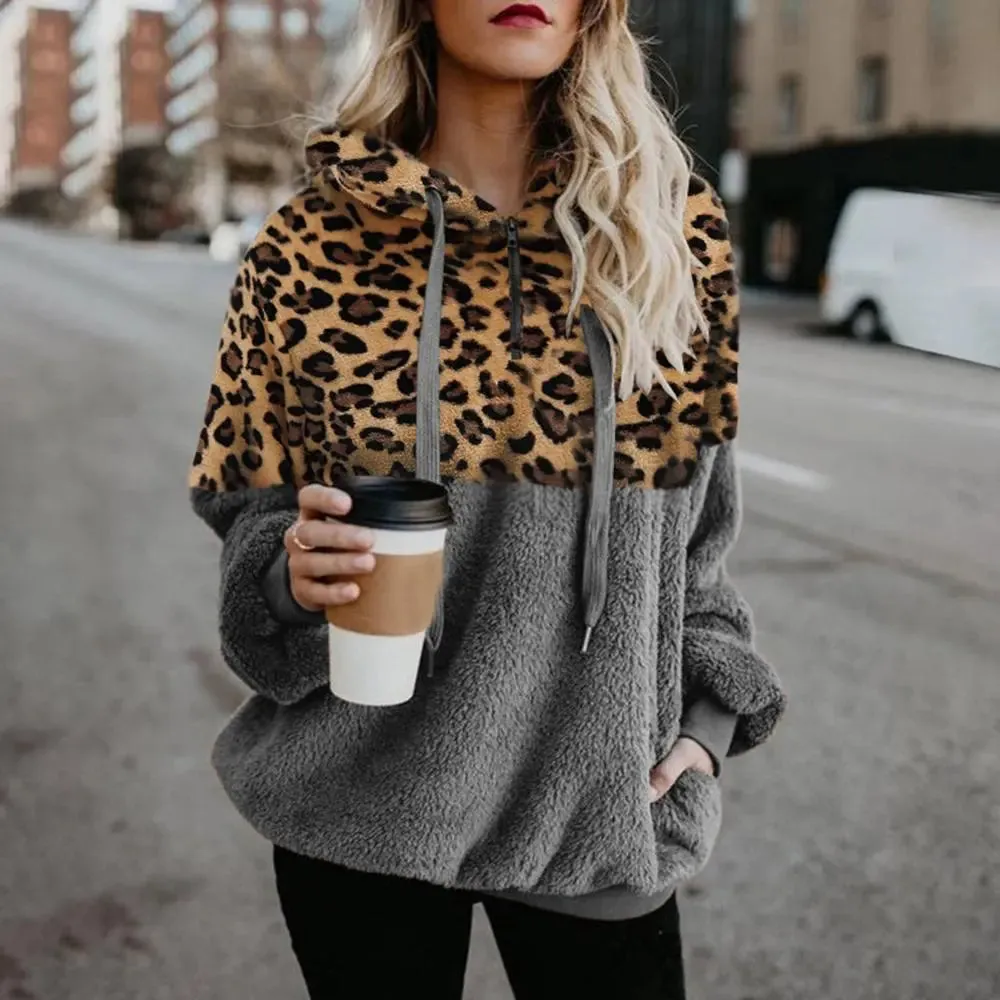Kiamia - Sweat à capuche léopard avec poche zippée