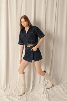 KKT Denim Fabric Women Navy Blue Skirt Shorts - Châteauroux