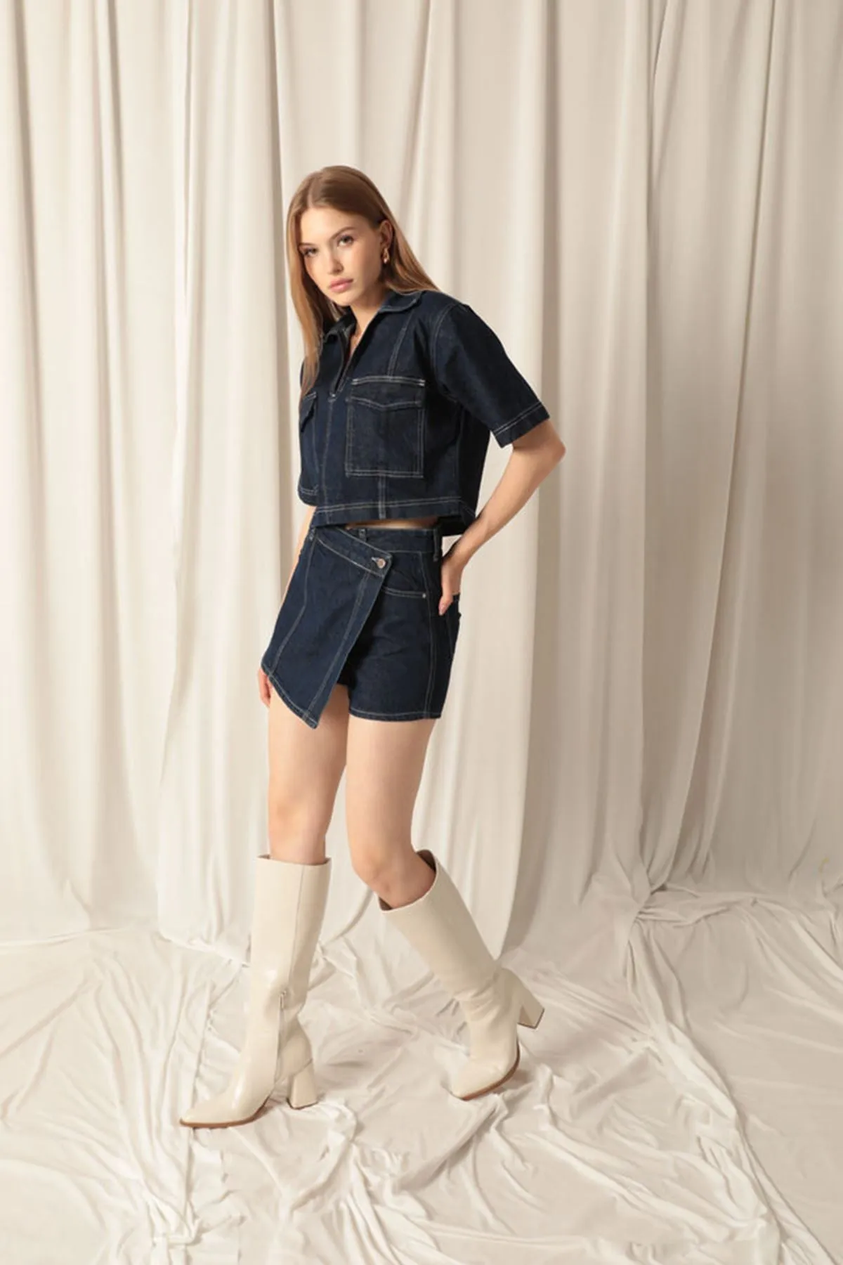 KKT Denim Fabric Women Navy Blue Skirt Shorts - Châteauroux