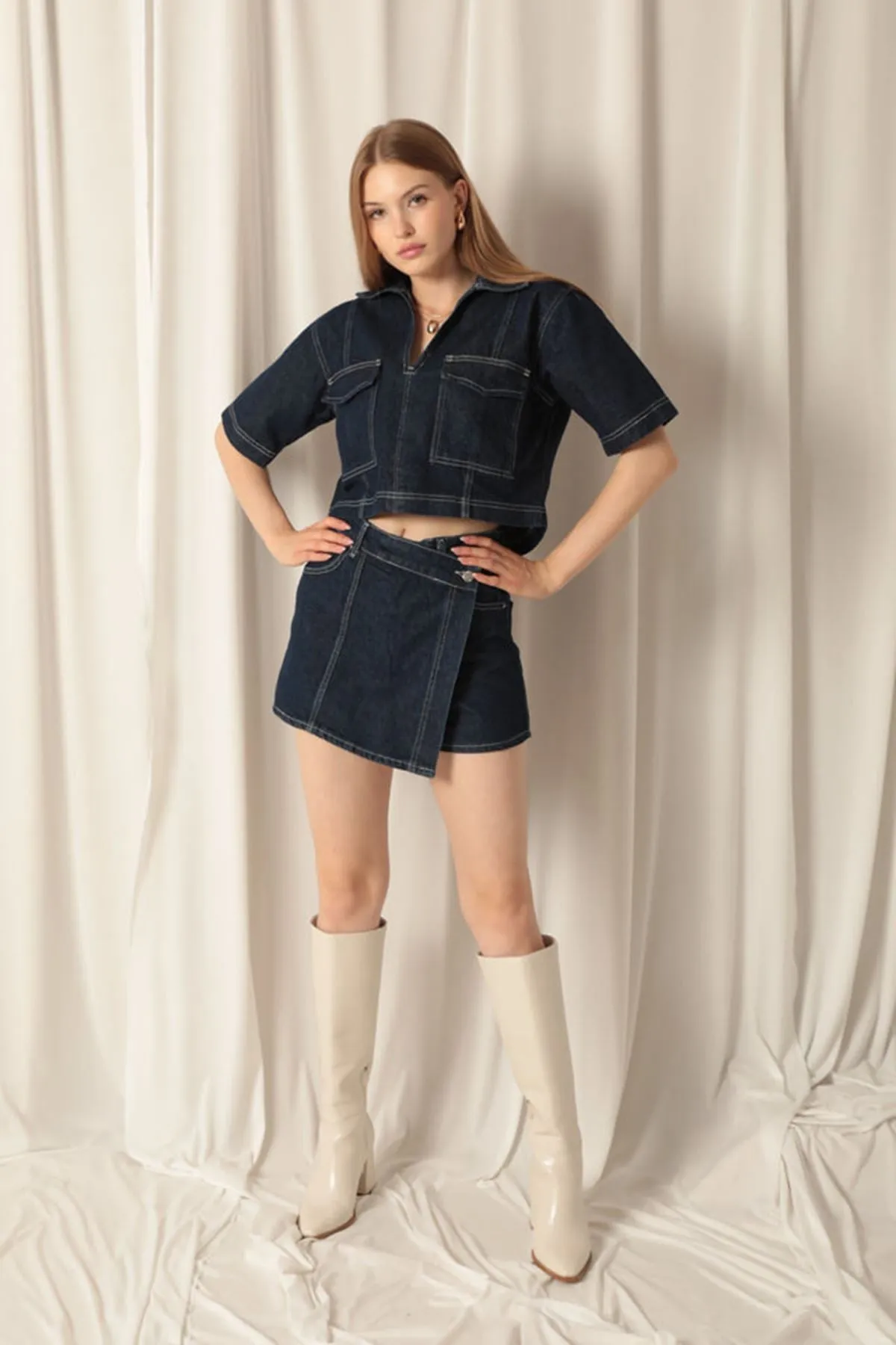 KKT Denim Fabric Women Navy Blue Skirt Shorts - Châteauroux