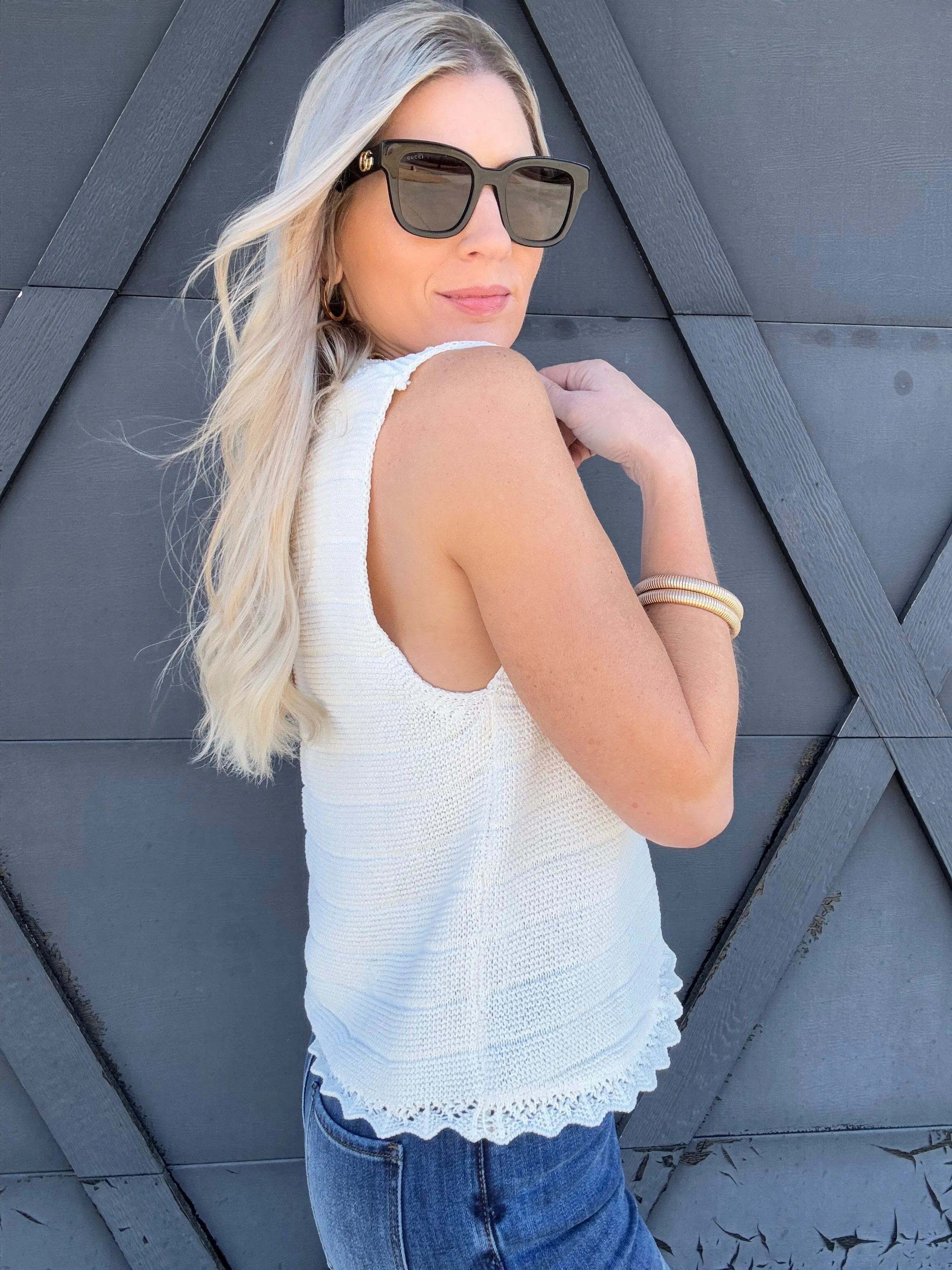 Knitted Button Up Sweater Vest In Off White