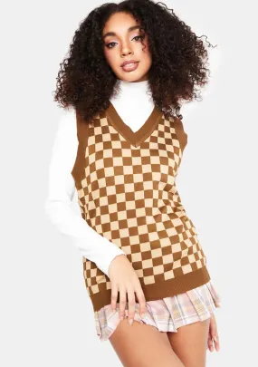 Knitted Oversized Checkered Sweater Vest