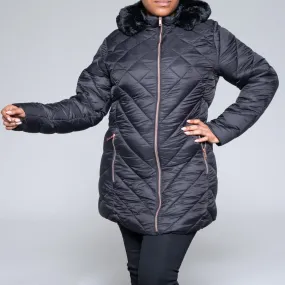 Ladies Black Hooded Puffer Jacket