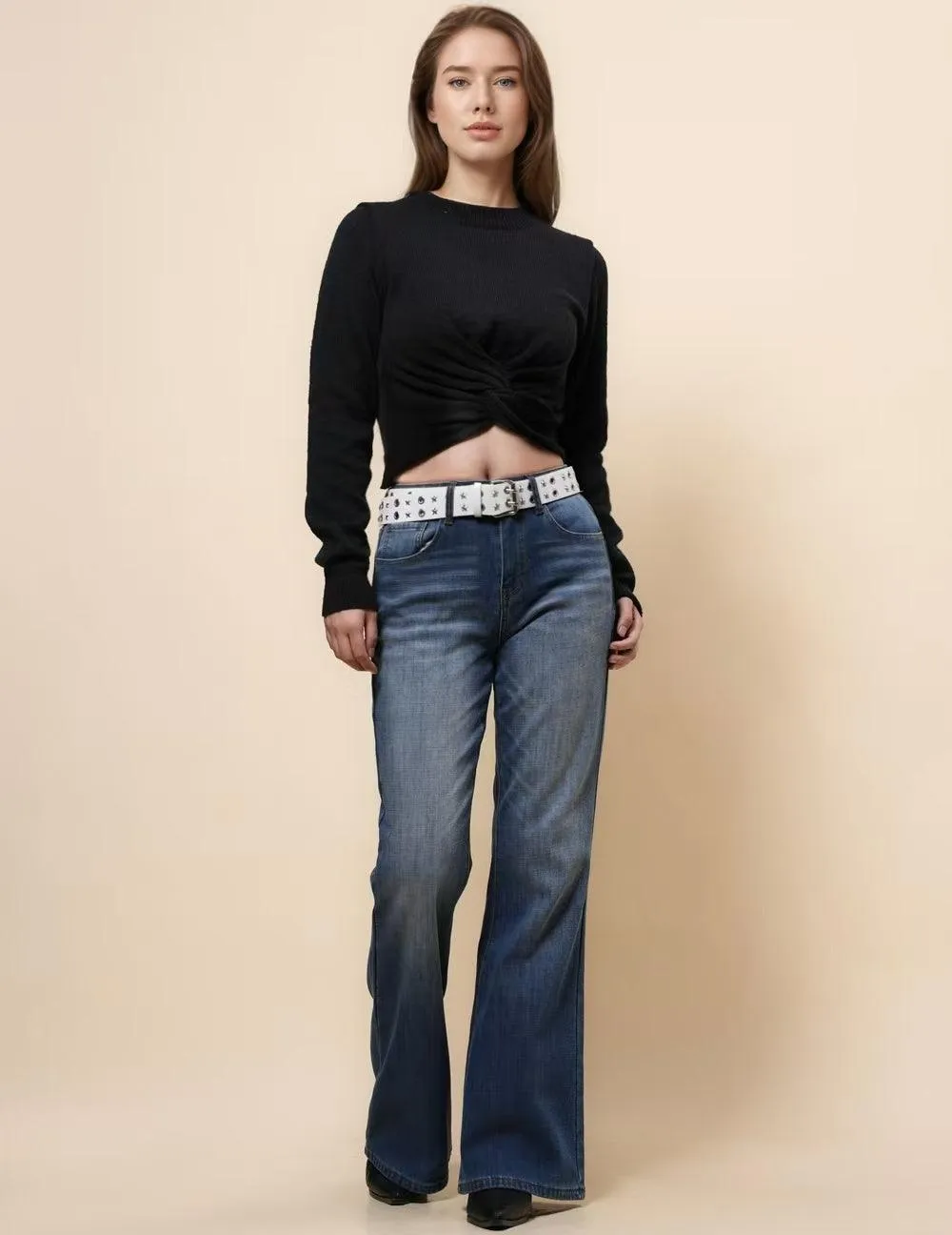 Ladies Knit Thiny See Sheer Pullover Blouse SKT4865