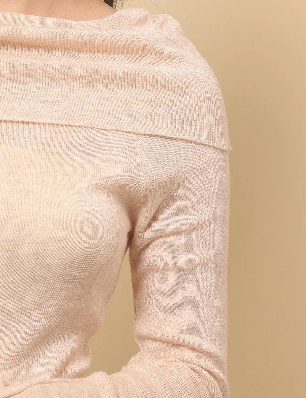 Ladies Solid Color Knit Off Shoulder Pullover Blouse SKT4854