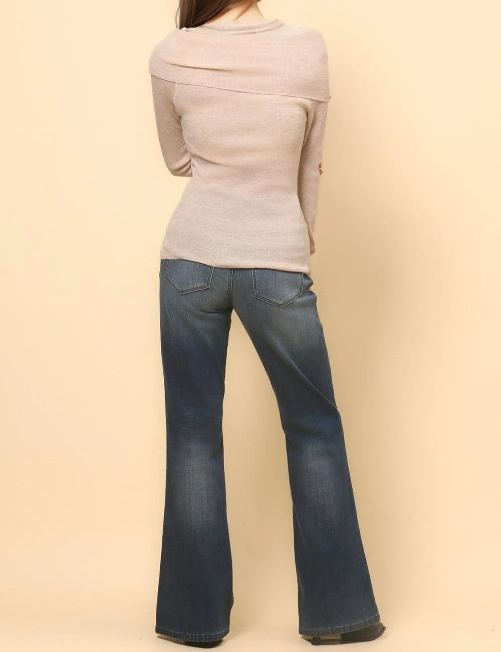 Ladies Solid Color Knit Off Shoulder Pullover Blouse SKT4854