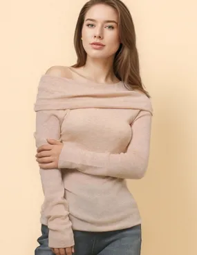 Ladies Solid Color Knit Off Shoulder Pullover Blouse SKT4854
