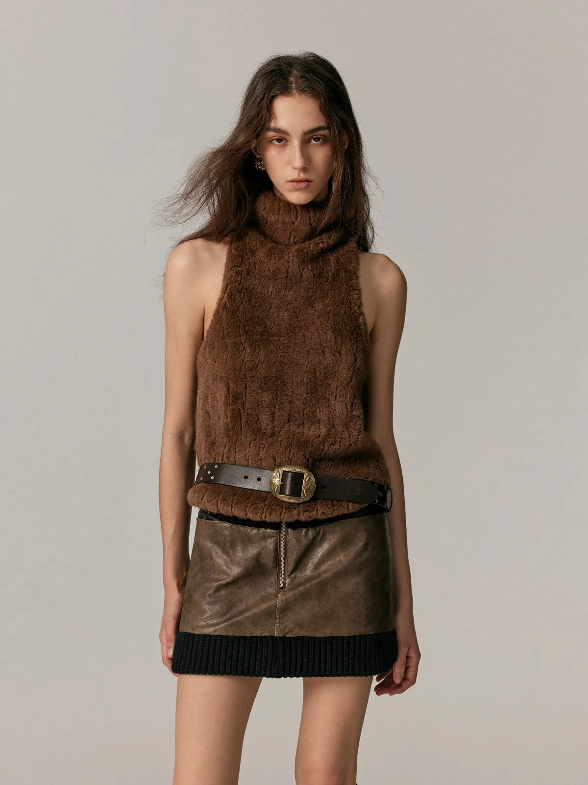Leather&Knit Nichi Trapezoid Vintage Mini-Skirt