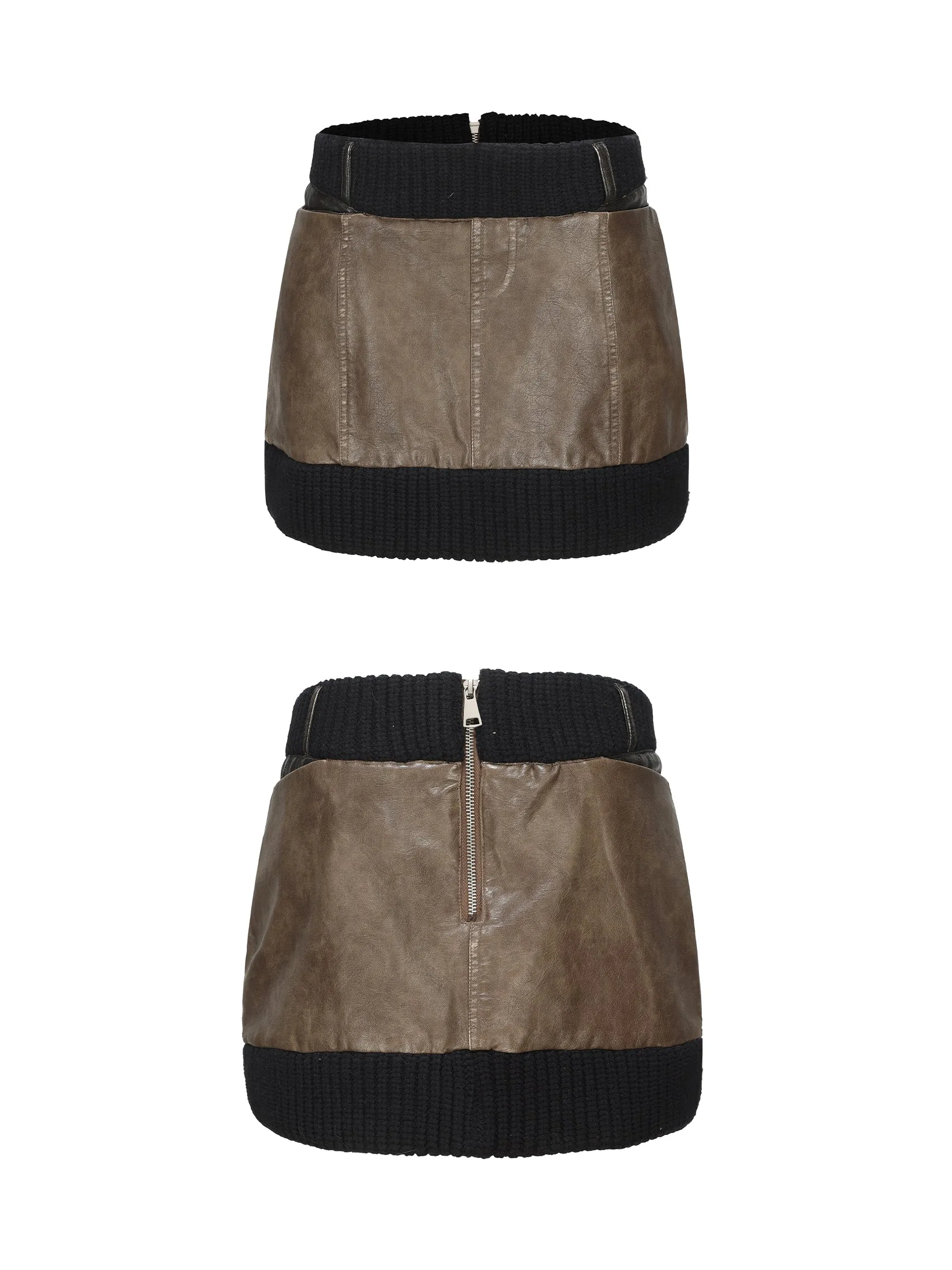 Leather&Knit Nichi Trapezoid Vintage Mini-Skirt