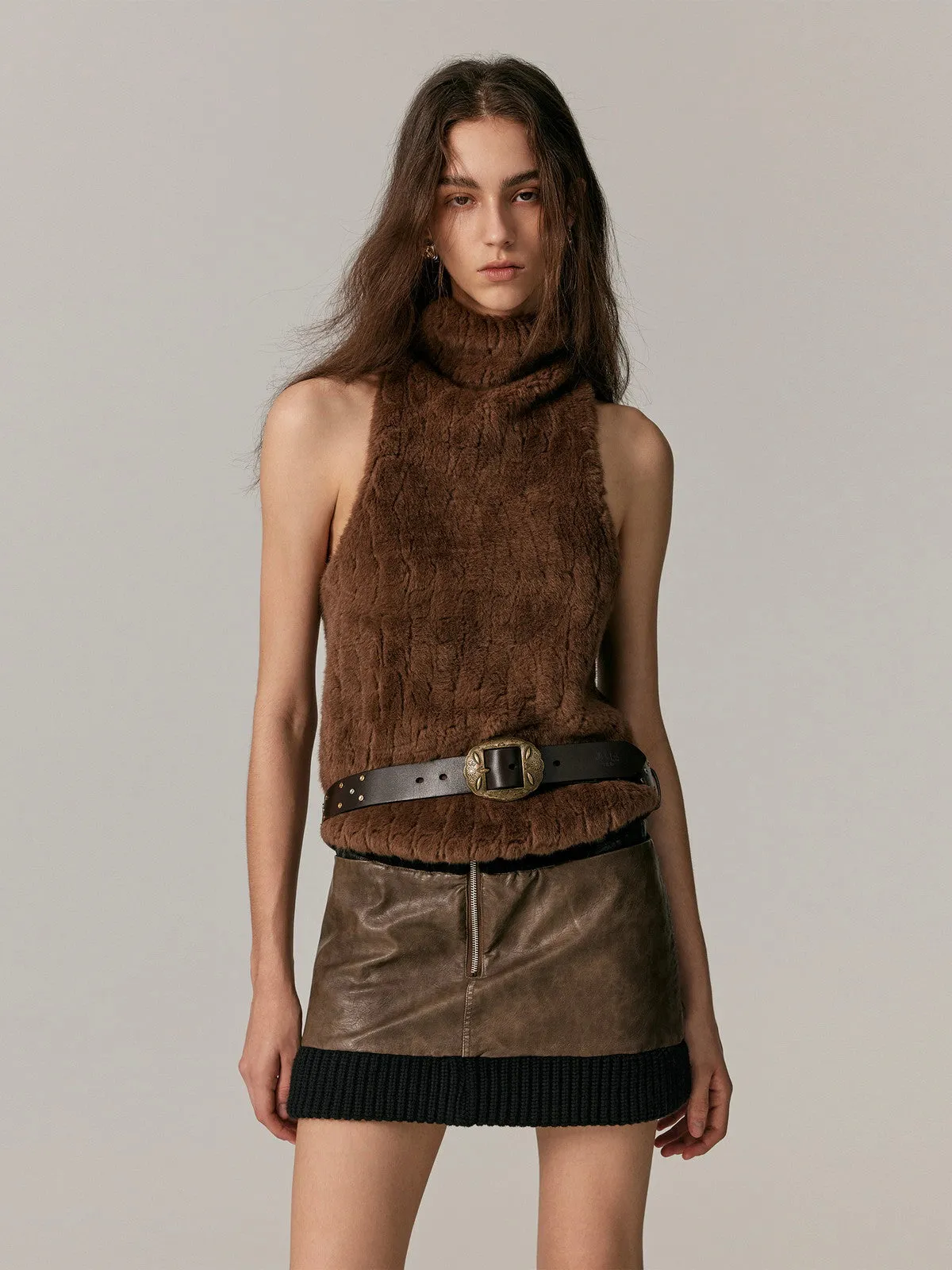 Leather&Knit Nichi Trapezoid Vintage Mini-Skirt