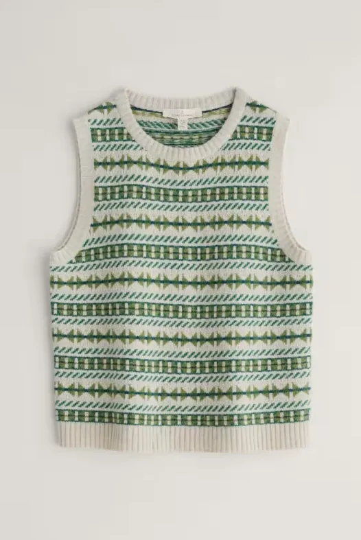 Lemon Porch Fair Isle Knitted Vest Minvor Aran Cut Grass