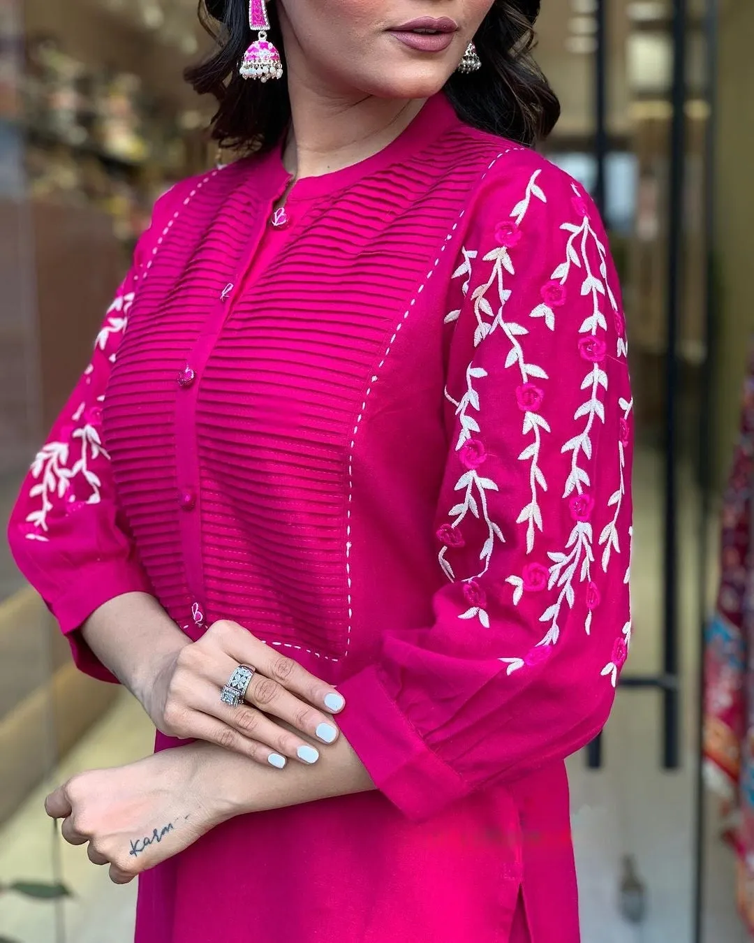 LIBASRACHNA EMBROIDERED COTTON KURTA WITH PANT SET