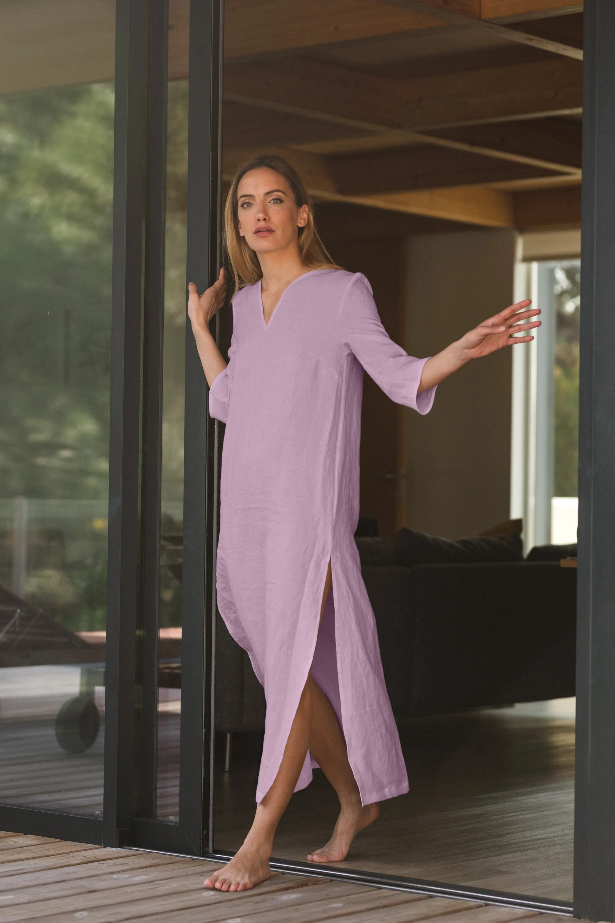 Long linen tunic dress lilac - Carol
