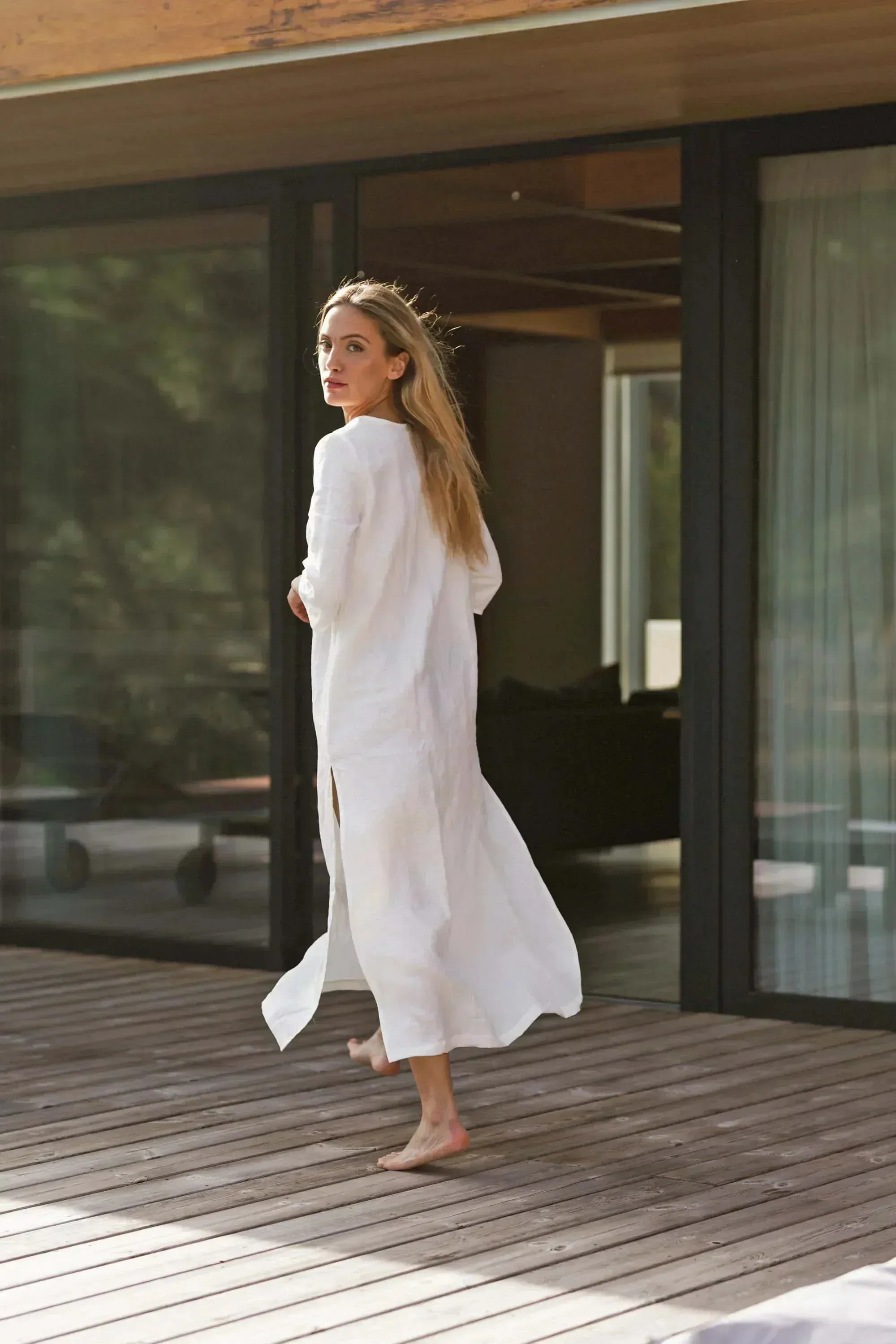 Long linen tunic dress lilac - Carol