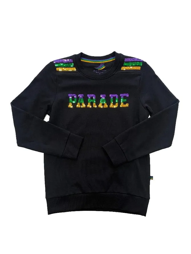 Mardi Gras Creations French Terry Kids Sequins PARADE Shirt - Black
